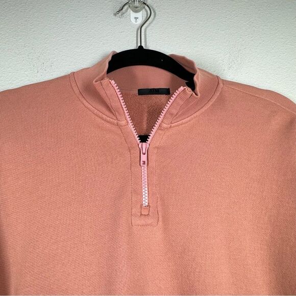 ATM Anthony Thomas Melillo French Cotton Terry 1/4 Zip Sweatshirt Pink Small - Picture 2 of 6